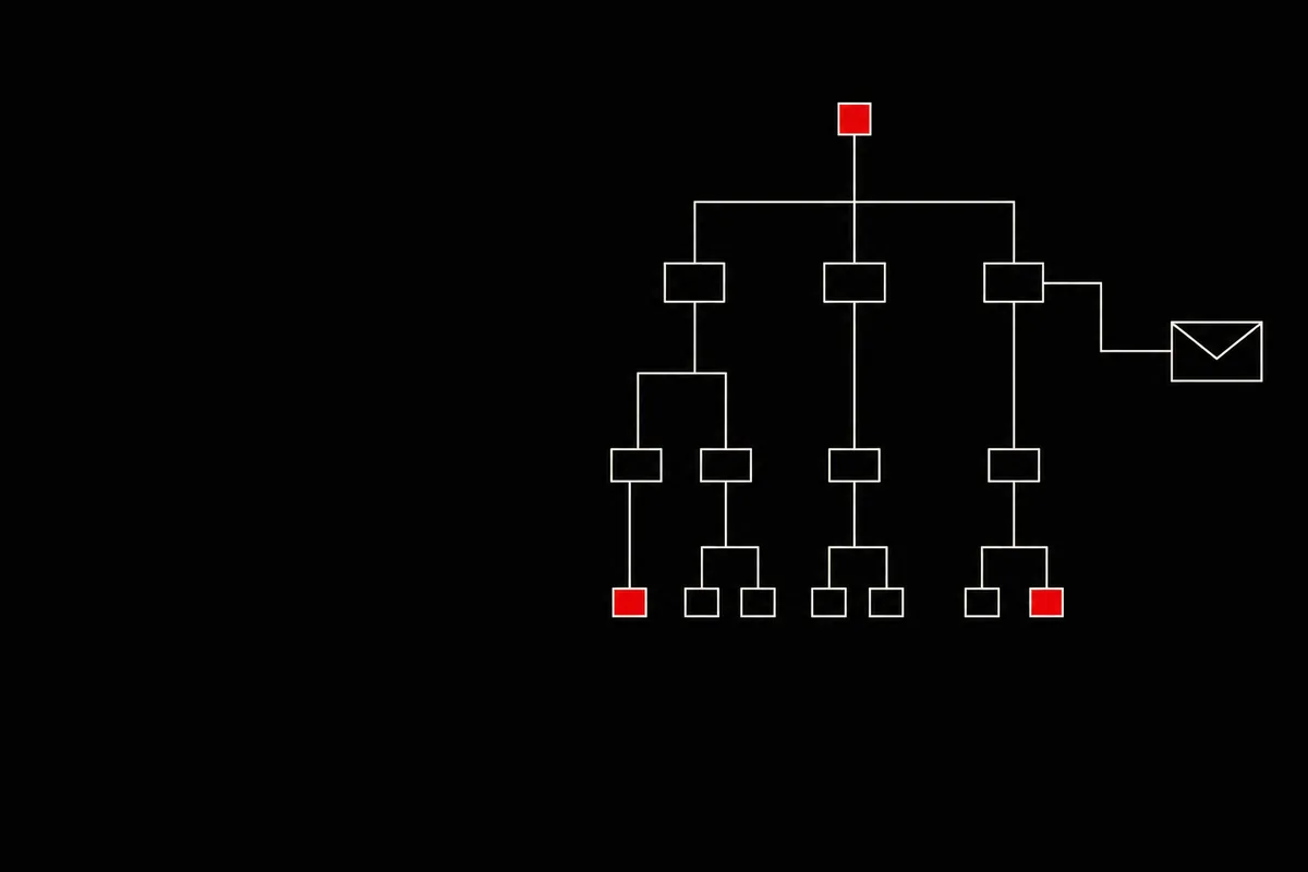 Line illustration of a domain name tree connected to an email envelope